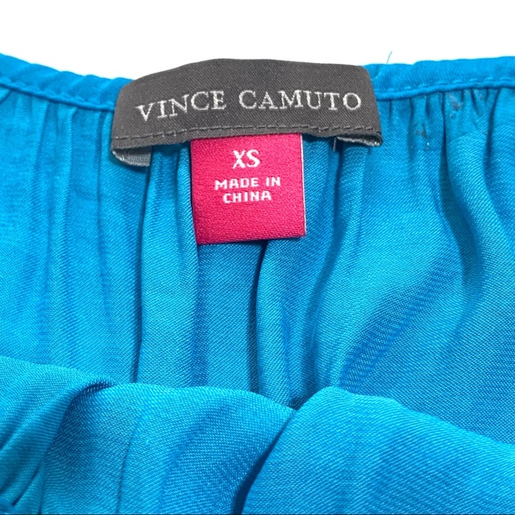 Vince Camuto Aqua-Blue Oversized 3/4 Sleeves Satin Off-Shoulder Boho Top Sz XS - Picture 3 of 7